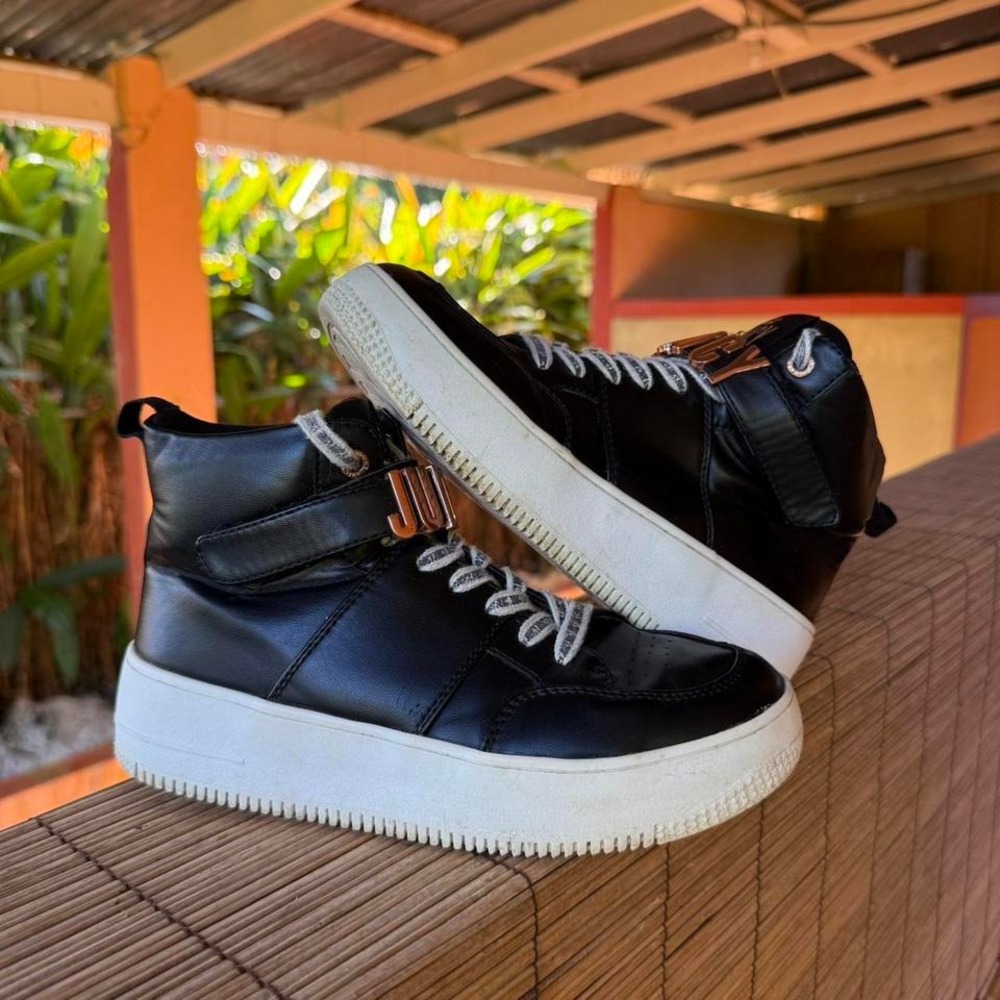 Juicy Couture J-Dottie Black‎ High Top Platform Sneakers Rose Gold Logo Womens 6